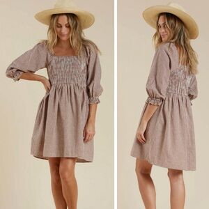 Rylee + Cru Gianna Puff Sleeve Mini Dress in Redwood Gingham